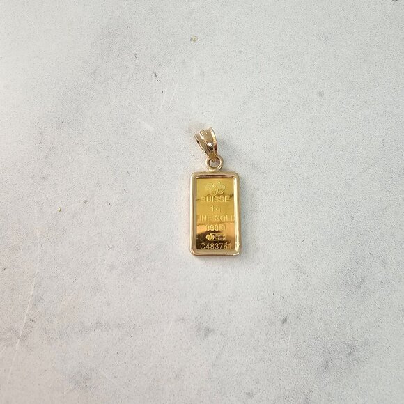 1 Gram Credit Suisse Gold Bar with Polished Bezel 14k Yellow Gold - Picture 3 of 5